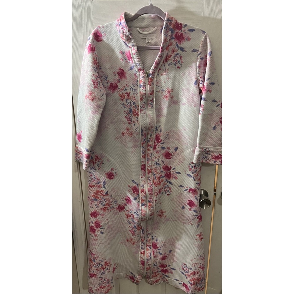 Carole Hochman Size Medium Floral Zipper Robe Long‎ With Pockets EUC